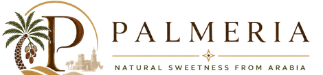 Palmeria premium dates brand logo with Arabian palm tree design